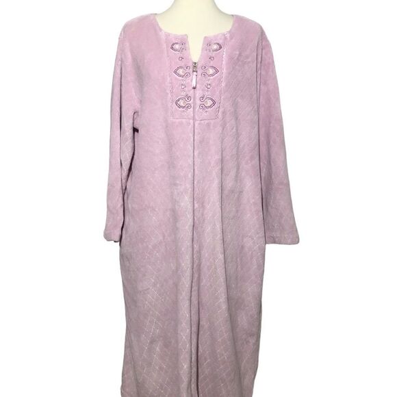 Oscar de la Renta Full Zip Plush Robe Diamond Quilted Lavender Size XL - Picture 4 of 9